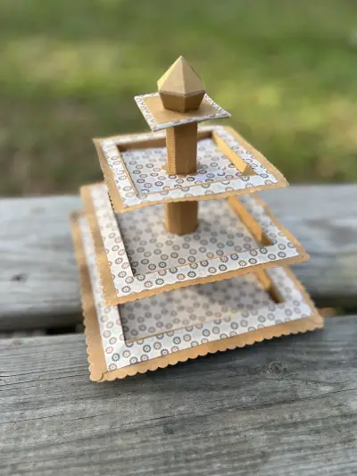 food stands rentals | The Tea Party Company hand made paper craft 3 tiered server brown