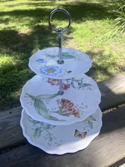 food stands rentals | The Tea Party Company Lenox Butterfly Meadow 3 Tiered Server