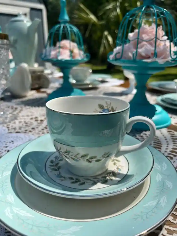 Intimate Home Tea Party Tea Set Up Home Style Blue Teacup And Saucer