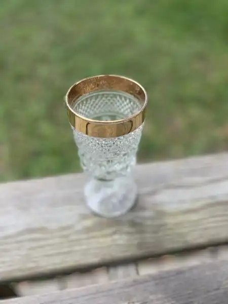 glassware rentals | The Tea Party Company Vintage Anchor Hocking WEXFORD Gold Rim Water Goblet Wine Glasses Glassware Collection The Tea Party Company