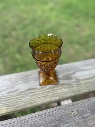 glassware rentals | The Tea Party Company amber color water goblet vintage