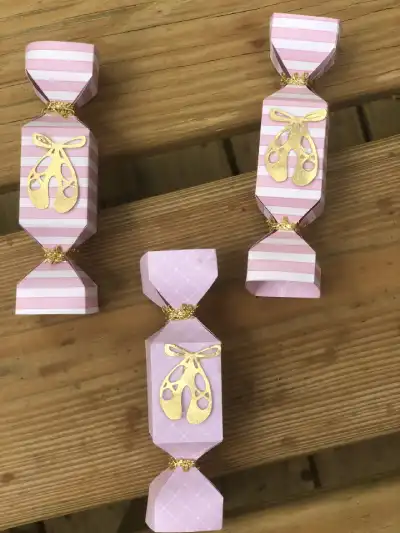 ballerina theme party | The Tea Party Company pink stripe candy shaped favor boxes ballerina motif