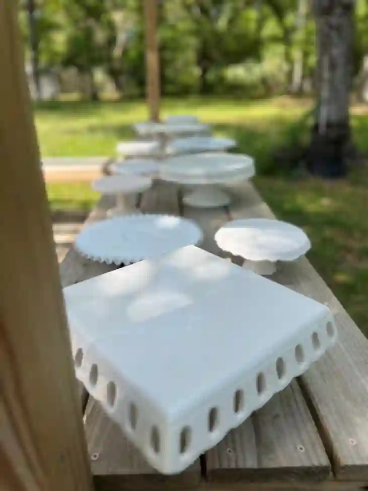 white ceramic cake stands display