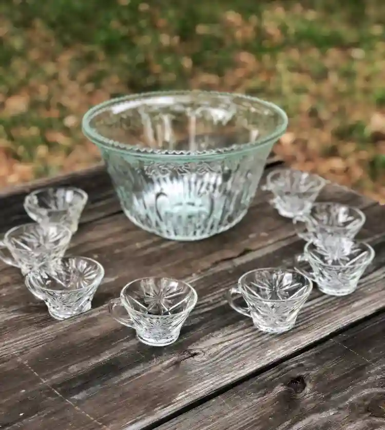 clear glass punch bowl matching glass cups