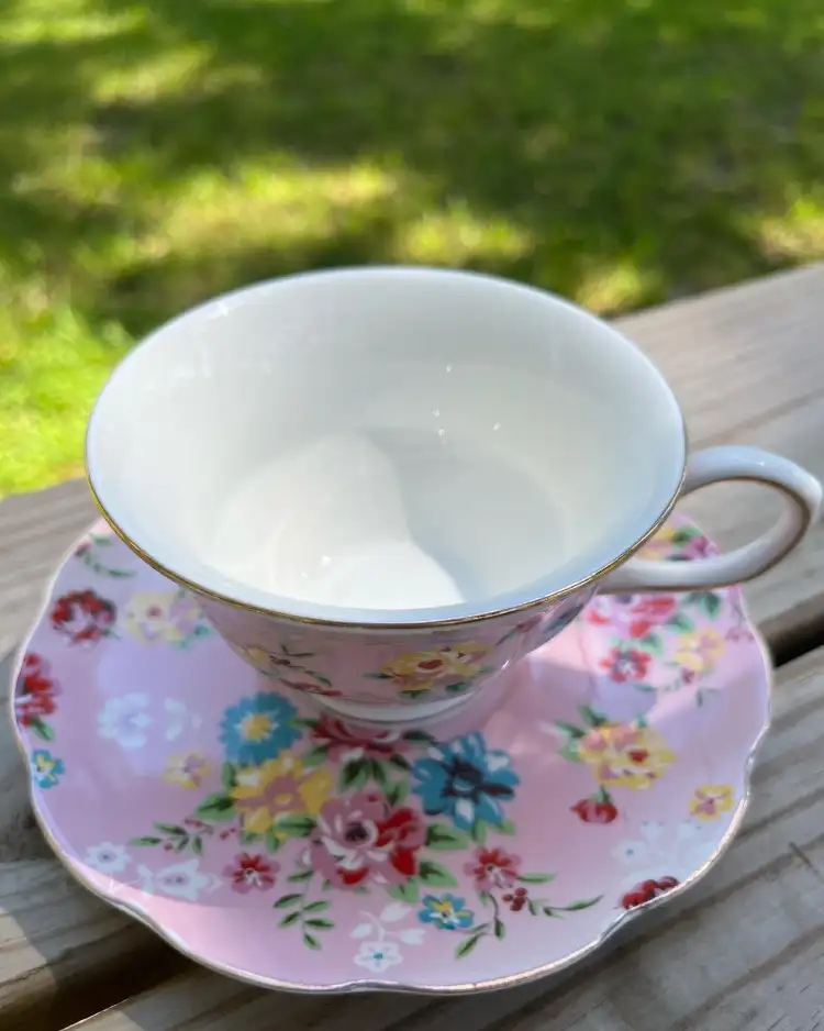 teacup and saucer pink and flowers