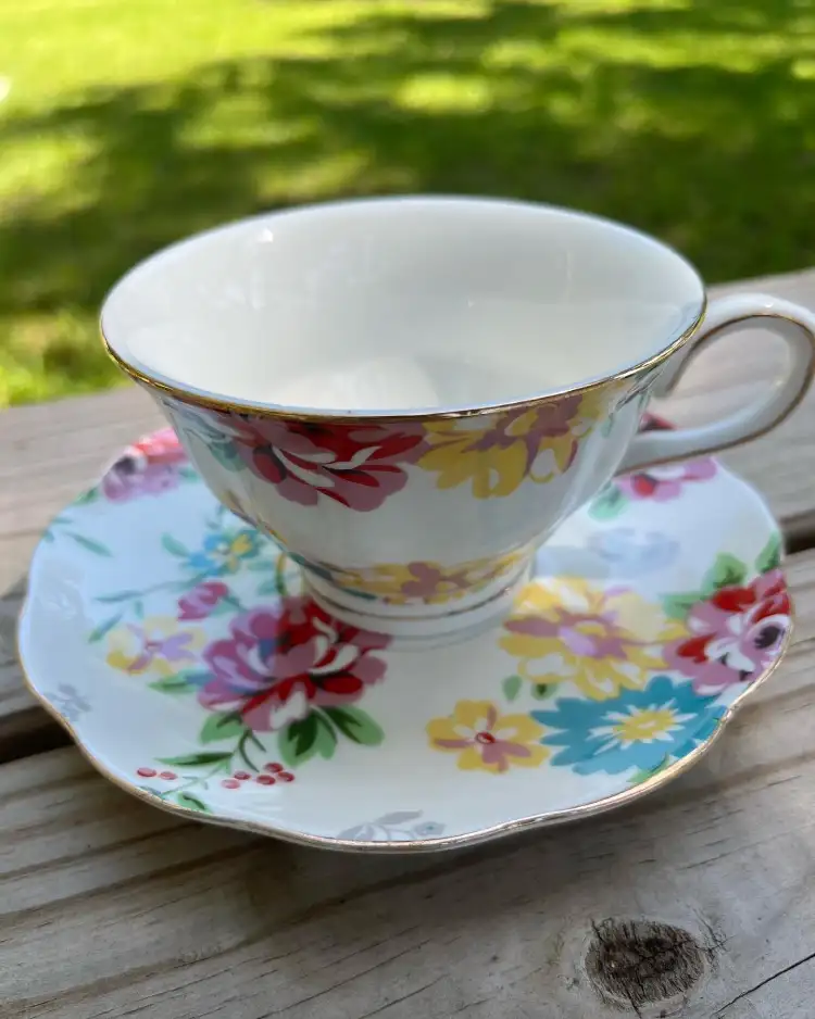 teacup and saucer white and flowers