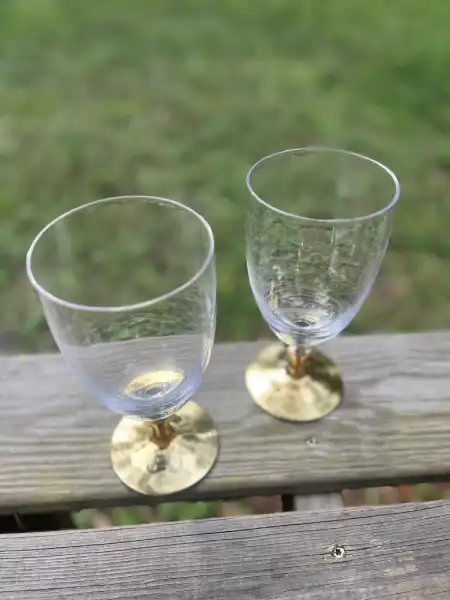 glassware rentals | The Tea Party Company 2 gold steam water goblets