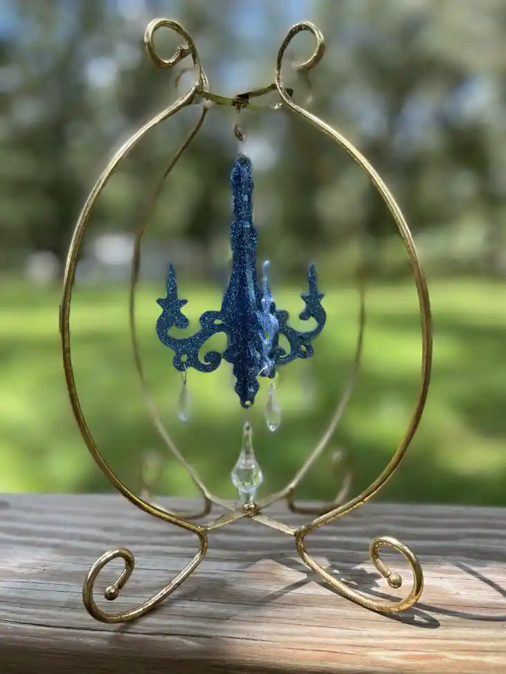 hanging small blue glitter chandelier