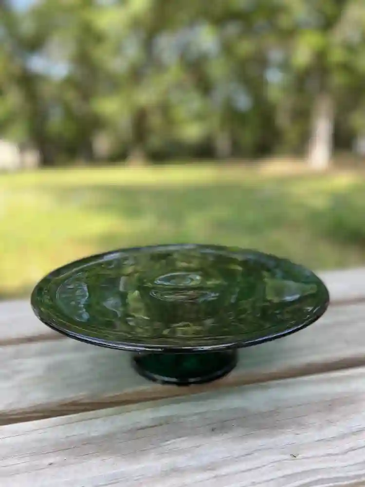 vintage green glass cake stand