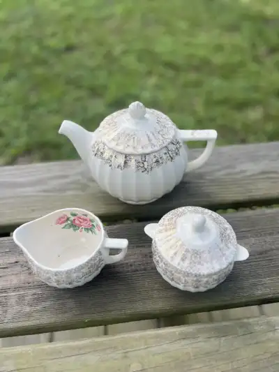 matching tea sets | The Tea Party Company Vintage 3 Piece Tea Set Gold Filigrana and Roses