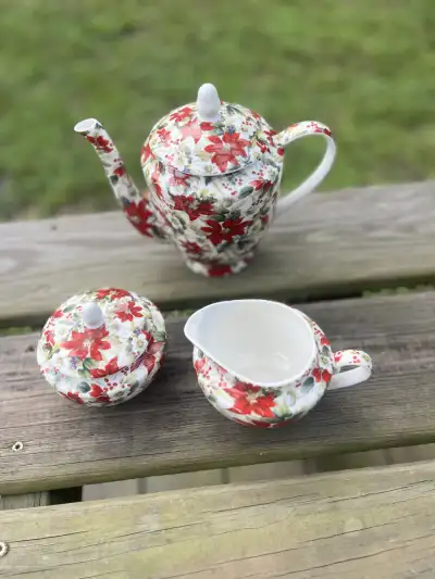 matching tea sets | The Tea Party Company Christmas Poinsettias Coffee Teapot Set.