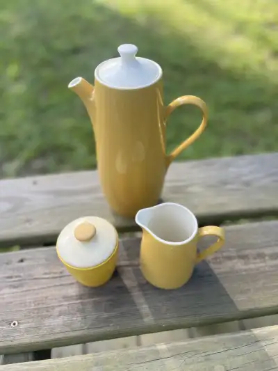 matching tea sets | The Tea Party Company Mikados Teapot, Creamer, Sugar Bowl Set, Mid-century Style, Buttercup Yellow