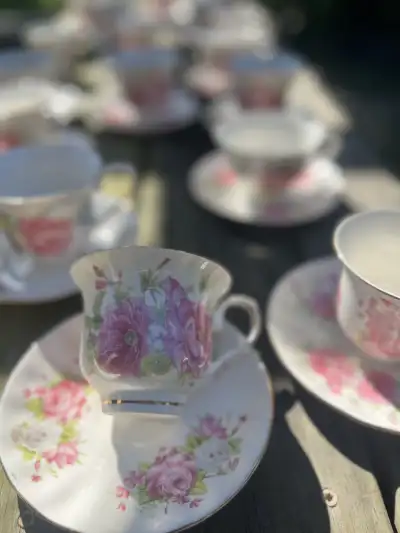 matching-tea-cups-and-saucers | The Tea Party Company Pink Roses Floral Design Teacups and Saucers