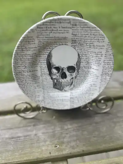 salad plates rentals | The Tea Party Company Halloween Skull Black and White Salad Plate