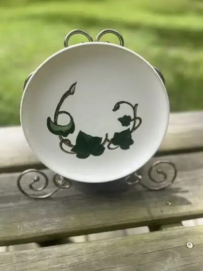 salad plates rentals | The Tea Party Company Salad plate about 8 inches depicting an ivy leaf border off cream and green.