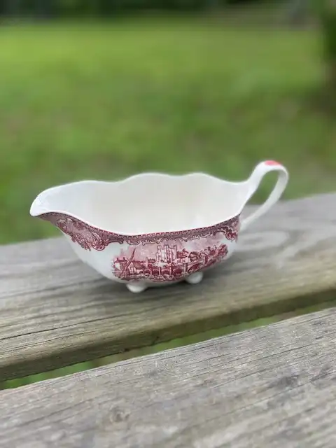 mismatch china rentals | The Tea Party Company Red and white gravy bowl>