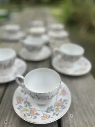 matching-tea-cups-and-saucers | The Tea Party Company english teacups and saucers white with flowers