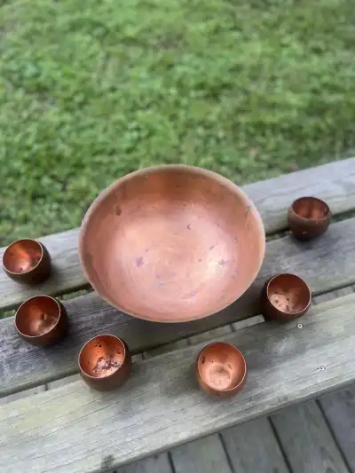 tea party rentals | The Tea Party Company copper punch bowl with 6 mugs.