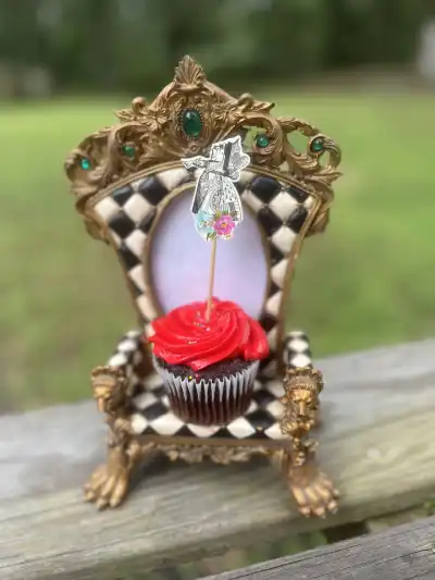 alice in wonderland theme party | The Tea Party Company small chair black and white diamond pattern red cupcake alice in wonderland