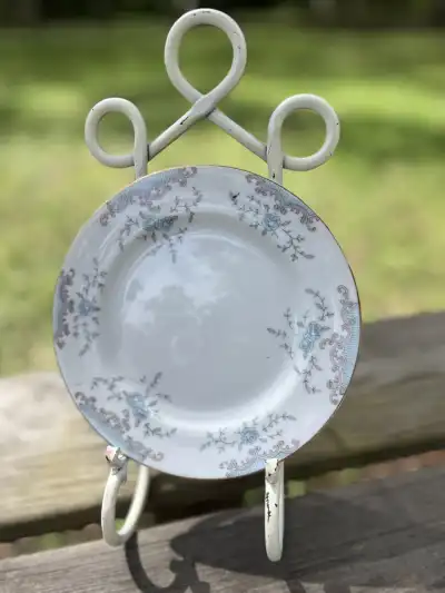 salad plates rentals | The Tea Party Company Salad Plate Standin on Metal Base.