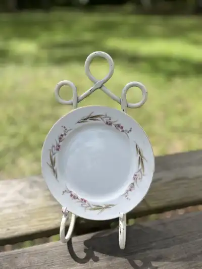 salad plates rentals | The Tea Party Company Salad Plate Standin on Metal Base.