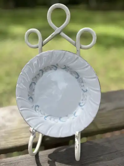 salad plates rentals | The Tea Party Company Salad Plate Standin on Metal Base.
