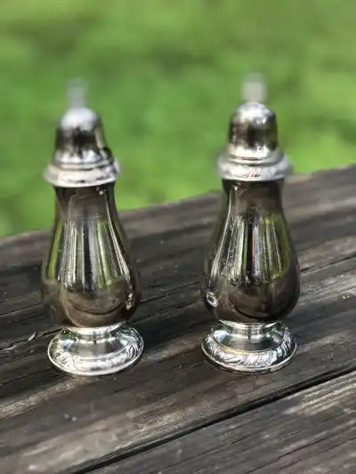 silver plated rentals | The Tea Party Company Silverplated Tall Salt and Pepper Shakers,