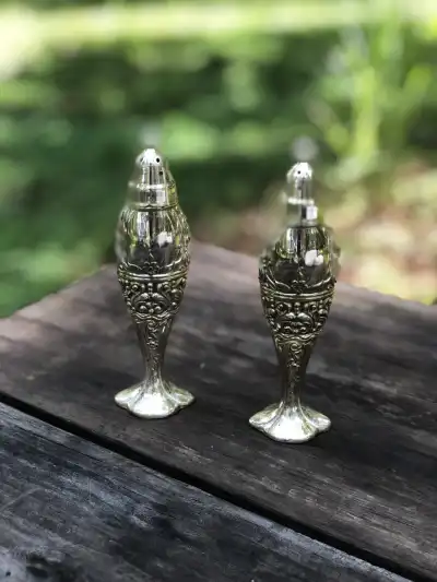 silver plated rentals | The Tea Party Company Silverplated Tall Salt and Pepper Shakers,