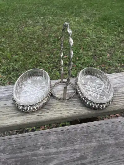 silver plated rentals | The Tea Party Company Vintage Silver Plated Crystal Double Jam and Clotted Cream Dishes.