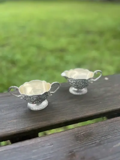 silver plated rentals | The Tea Party Company Ornate Small Creamer and Sugar Set
