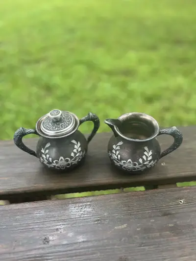 silver plated rentals | The Tea Party Company Creamer & Sugar Jugs Silver Dark Pewter.