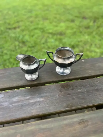 silver plated rentals | The Tea Party Company Superior Silver Plate Co. Vintage Silver Plate Tea Sugar Bowl and Creamer Set.