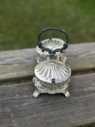 silver plated rentals | The Tea Party Company Vintage Silver Plated Crystal Double Jam and Clotted Cream Dishes with Lids.