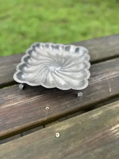 silver plated rentals | The Tea Party Company Square Ribbed Silver Serving Dish |with Scalloped Edge.