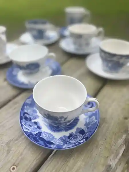 matching-tea-cups-and-saucers | The Tea Party Company blue and white teacup set