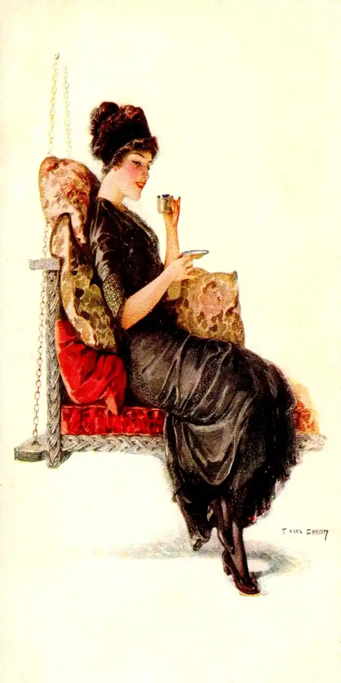 lady-drinking-tea-postcard